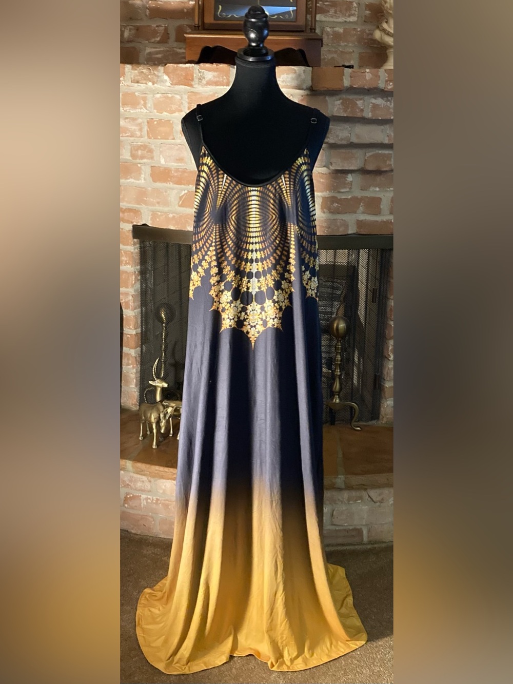 Black and Gold Floral-Print Maxi Dress